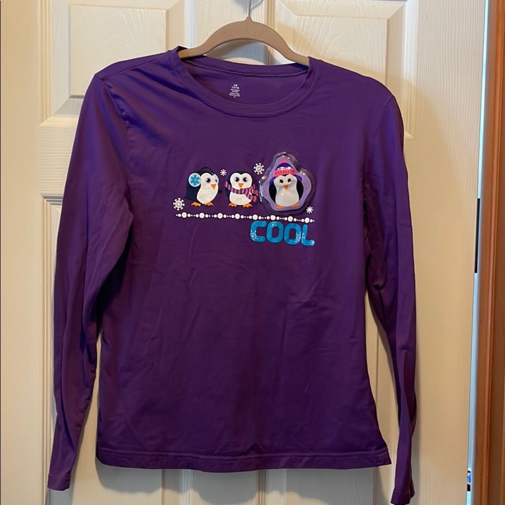 Purple Long Sleeve Shirt with Penguin Design